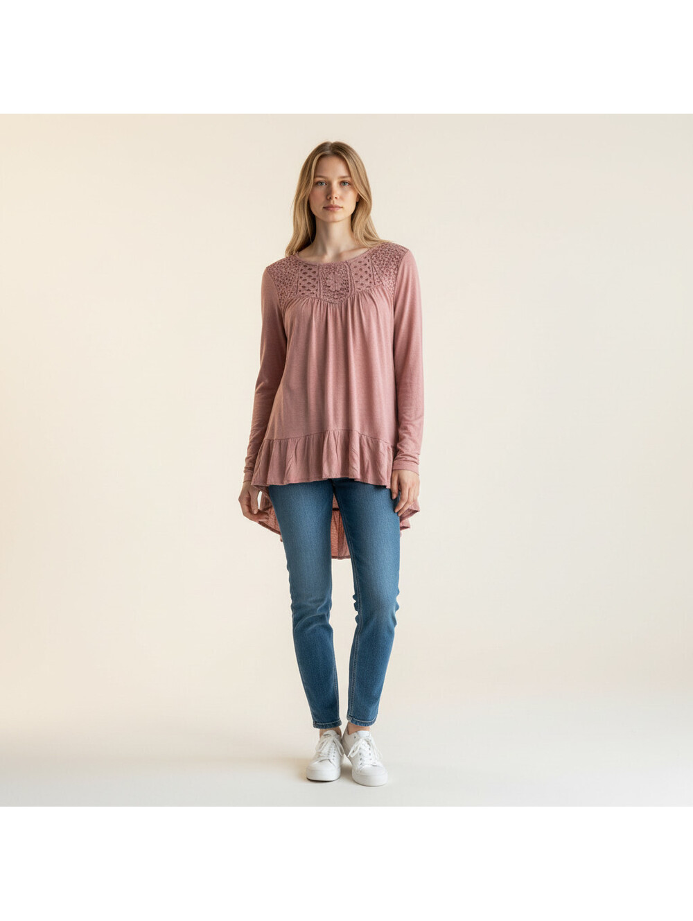Knox Rose Blouse Women XS Pink Long Sleeve Crochet Hook & Eye Rayon Casual